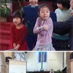 크리스마스날 주일학교 어린이들 성경암송과 율동하는 모습입니다